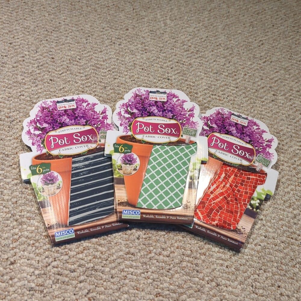 POT SOX Stretchable Fabric Covers Fit 6" Flower Pots Washable Reuse Set Of 3